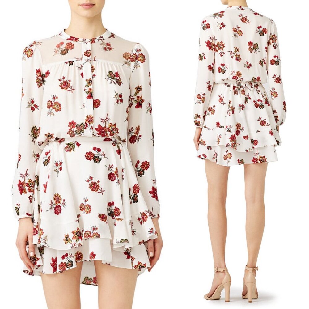 A.L.C. Rori Floral Silk Crepe Tie Waist Mini Dress \\ 6